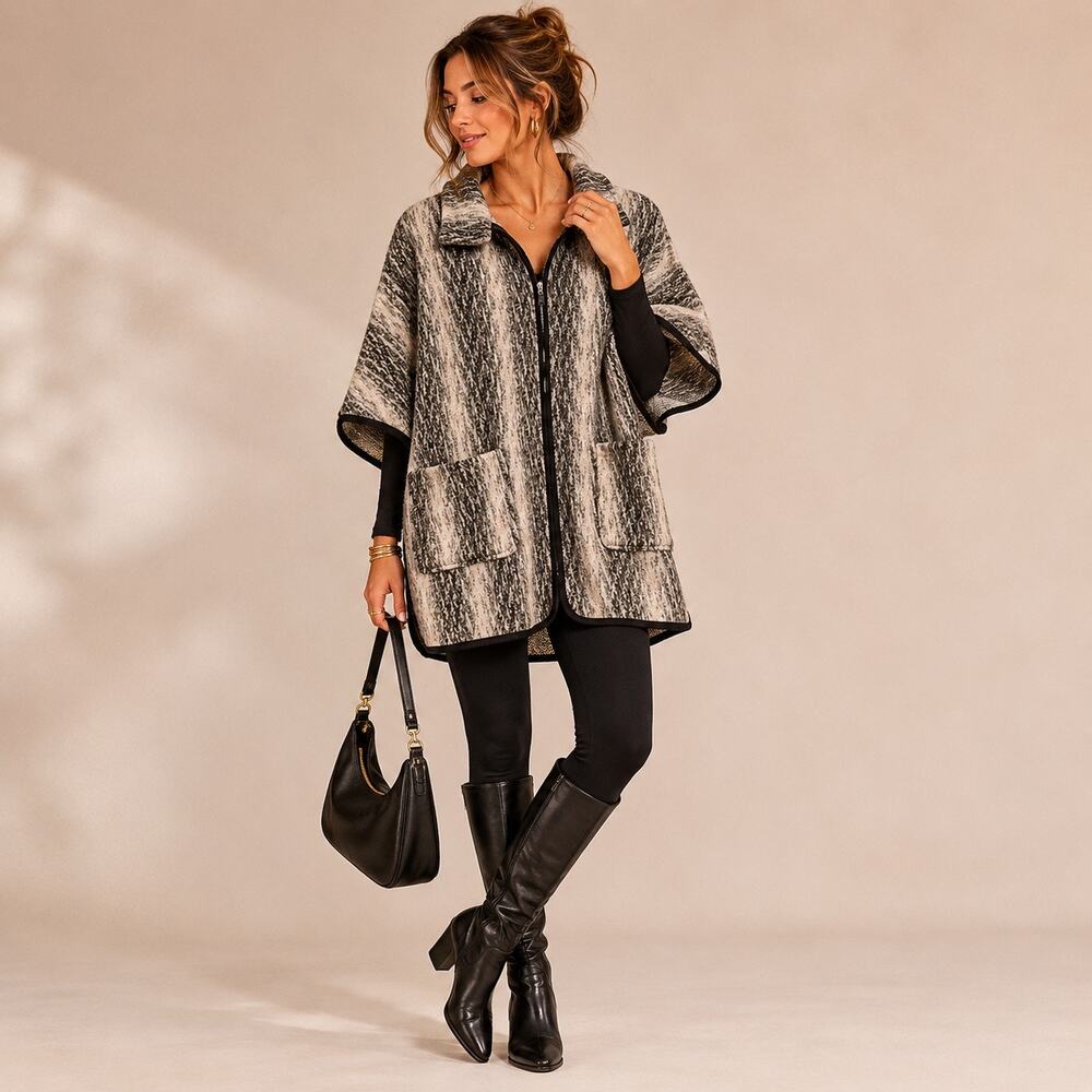 RO&DE Anthropologie High Collar Cardigan Pockets Wool Blend Poncho Sweater L
